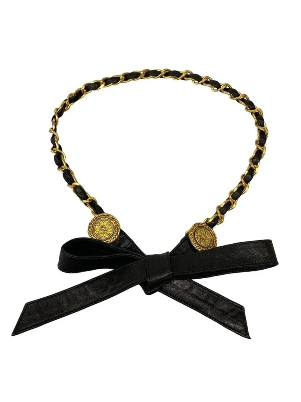 Chanel Belt Black Gold Chain Coin Leather